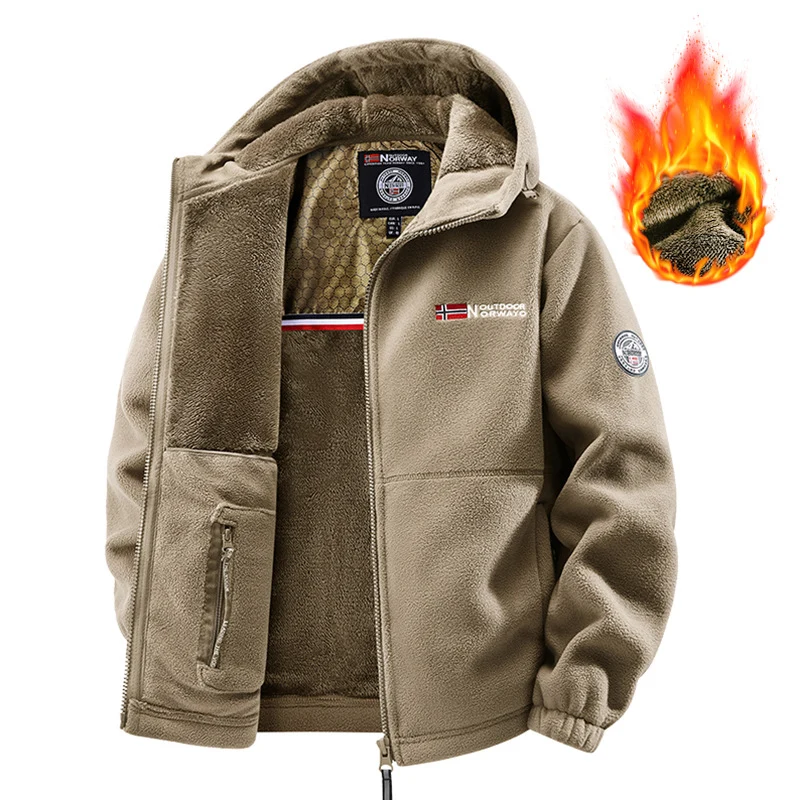 Herren Teddy-Fleece Kapuzenjacke mit wärmender Thermofütterung, Zwei-Wege-Reißverschluss & verdeckten Reißverschlusstaschen Drune