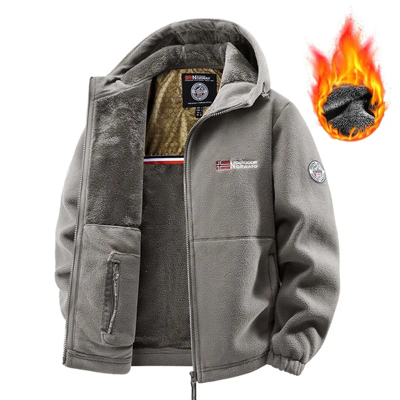 Herren Teddy-Fleece Kapuzenjacke mit wärmender Thermofütterung, Zwei-Wege-Reißverschluss & verdeckten Reißverschlusstaschen Drune
