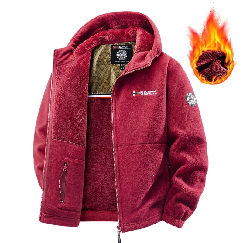 Herren Teddy-Fleece Kapuzenjacke mit wärmender Thermofütterung, Zwei-Wege-Reißverschluss & verdeckten Reißverschlusstaschen Drune