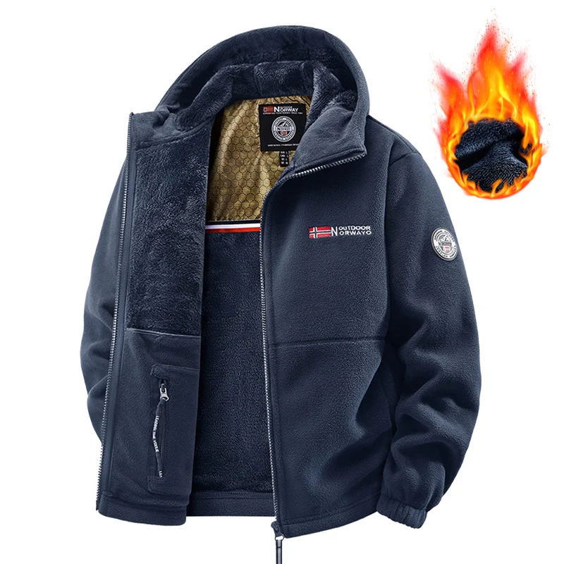 Herren Teddy-Fleece Kapuzenjacke mit wärmender Thermofütterung, Zwei-Wege-Reißverschluss & verdeckten Reißverschlusstaschen Drune