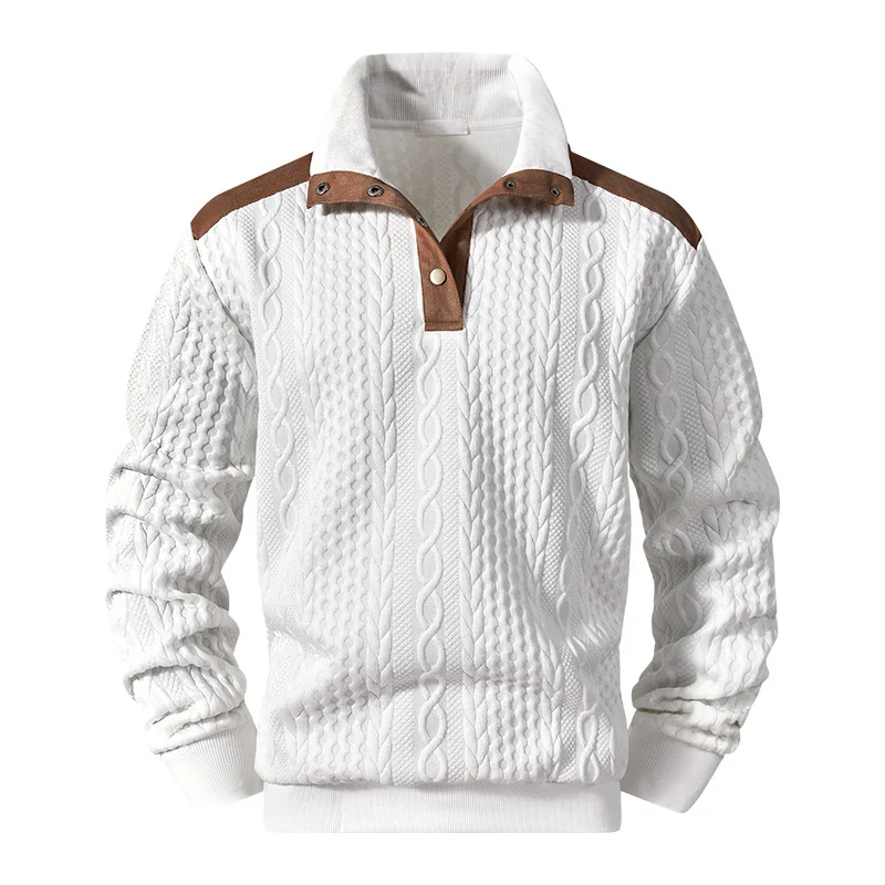 Herren Strickpullover mit Zopfmuster, Stehkragen und Kontrast‑Schulter- & Ellbogenpatches Drune