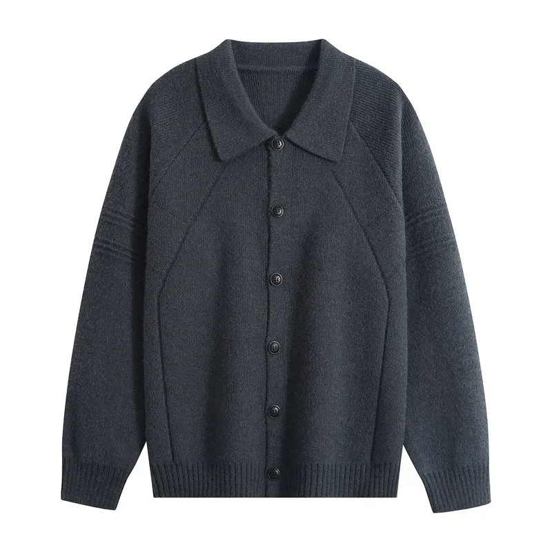 Herren Strickcardigan mit Hemdkragen, Raglanärmeln & geripptem Saum Drune