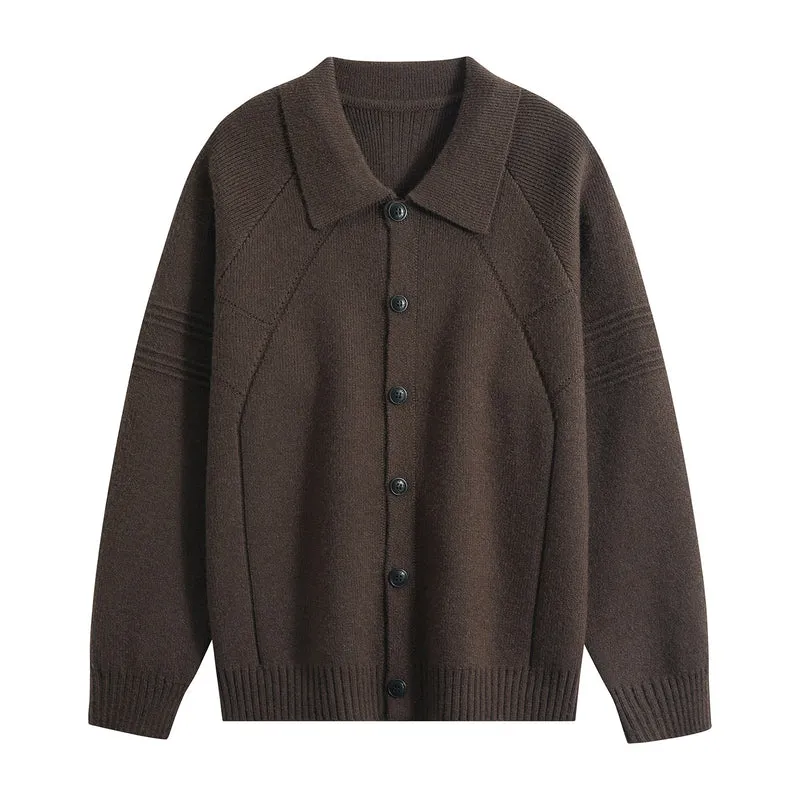 Herren Strickcardigan mit Hemdkragen, Raglanärmeln & geripptem Saum Drune