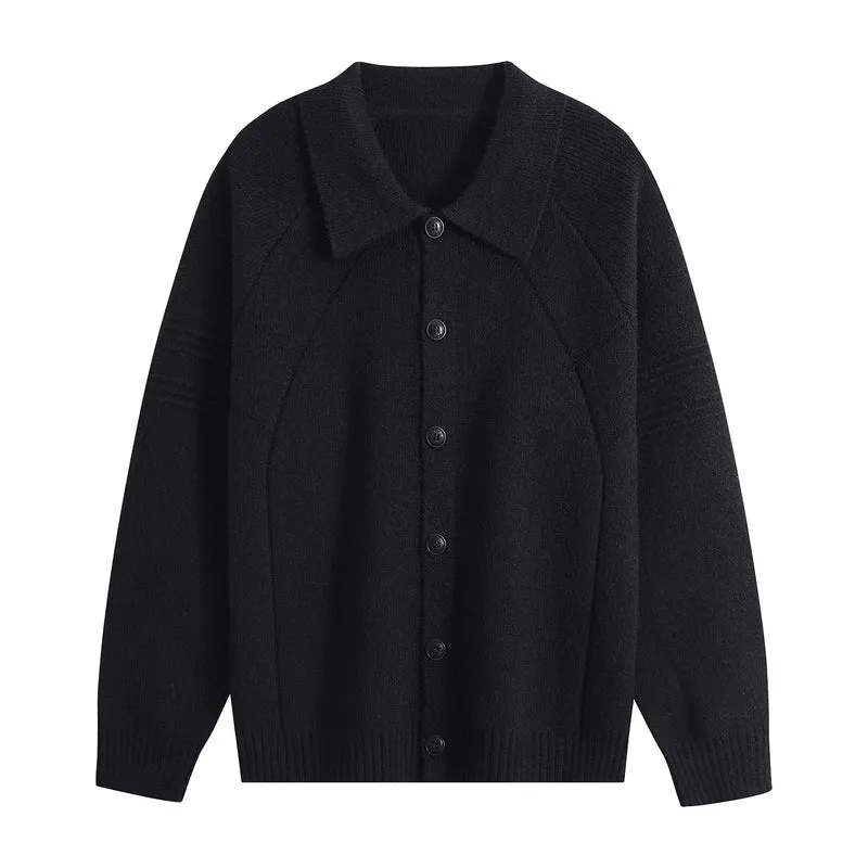 Herren Strickcardigan mit Hemdkragen, Raglanärmeln & geripptem Saum Drune
