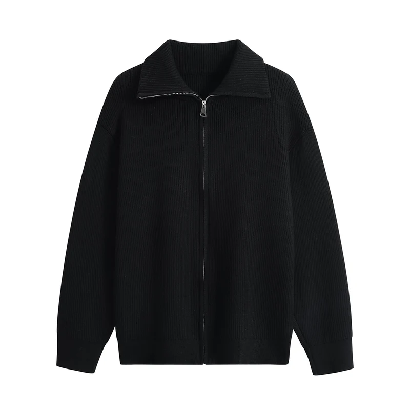 Herren Strick-Zipjacke mit Stehkragen, gerippter Struktur und Oversized-Schnitt Drune
