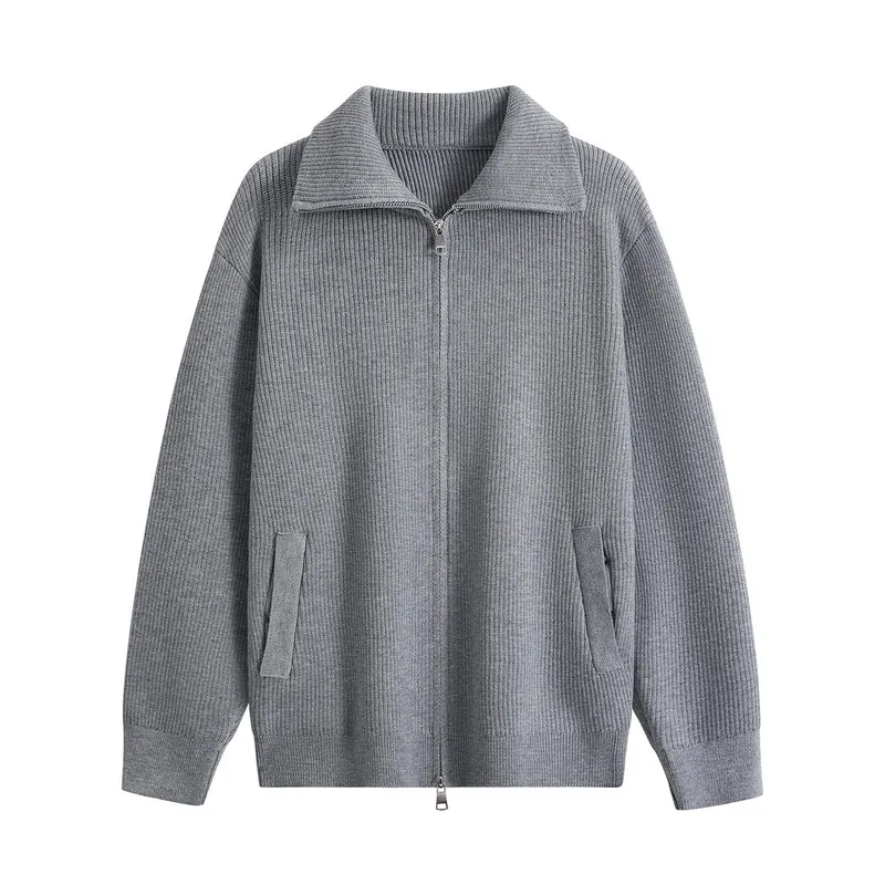Herren Strick-Zipjacke mit Stehkragen, gerippter Struktur und Oversized-Schnitt Drune