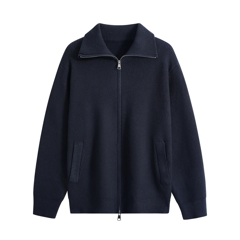 Herren Strick-Zipjacke mit Stehkragen, gerippter Struktur und Oversized-Schnitt Drune