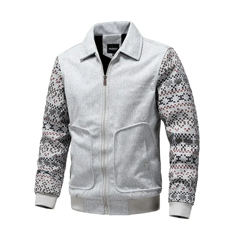 Herren Strick-Blousonjacke mit Reißverschluss, geripptem Saum & Norwegerärmeln Drune