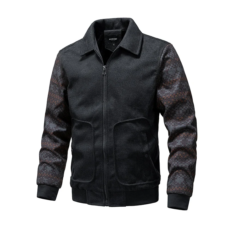 Herren Strick-Blousonjacke mit Reißverschluss, geripptem Saum & Norwegerärmeln Drune