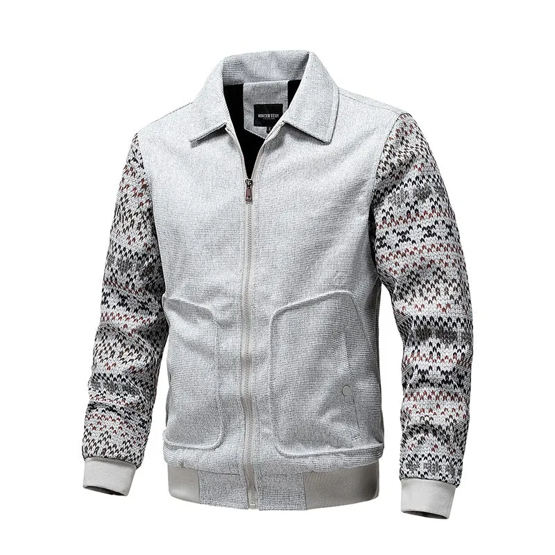 Herren Strick-Blousonjacke mit Reißverschluss, geripptem Saum & Norwegerärmeln Drune