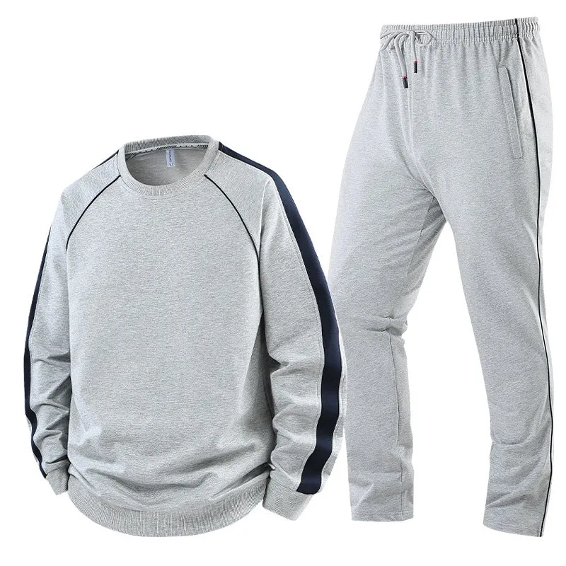 Herren Sportliches Trainingsanzug-Set aus French-Terry mit seitlichen Kontraststreifen, Rundhalsausschnitt & tapered Jogginghose Drune