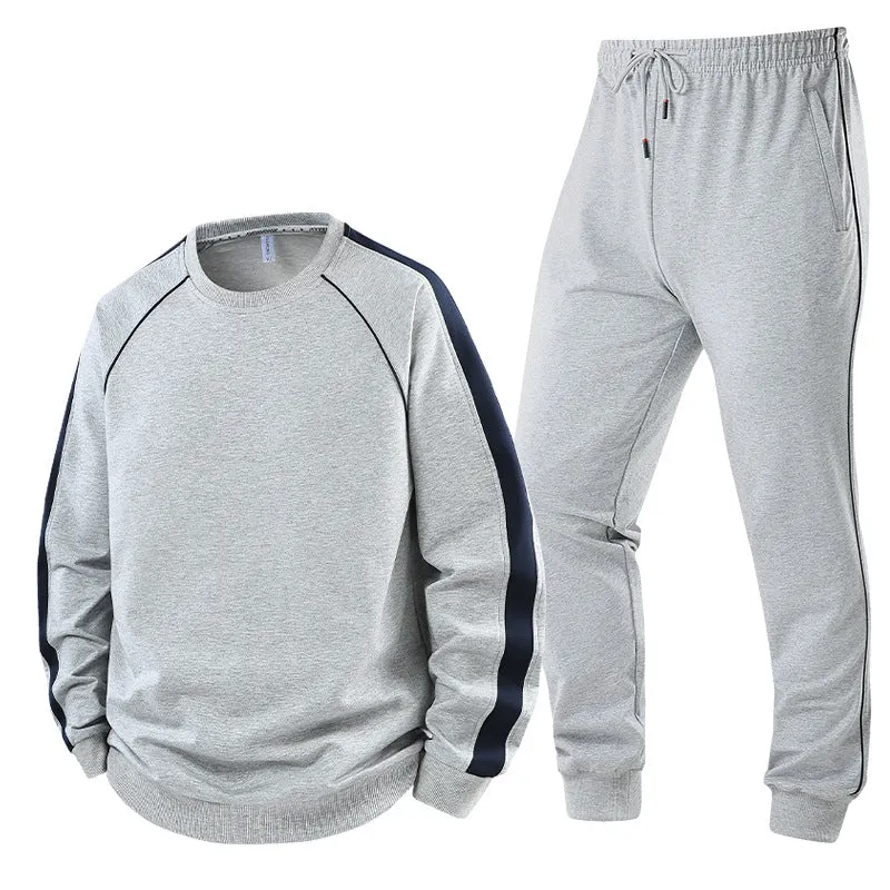 Herren Sportliches Trainingsanzug-Set aus French-Terry mit seitlichen Kontraststreifen, Rundhalsausschnitt & tapered Jogginghose Drune