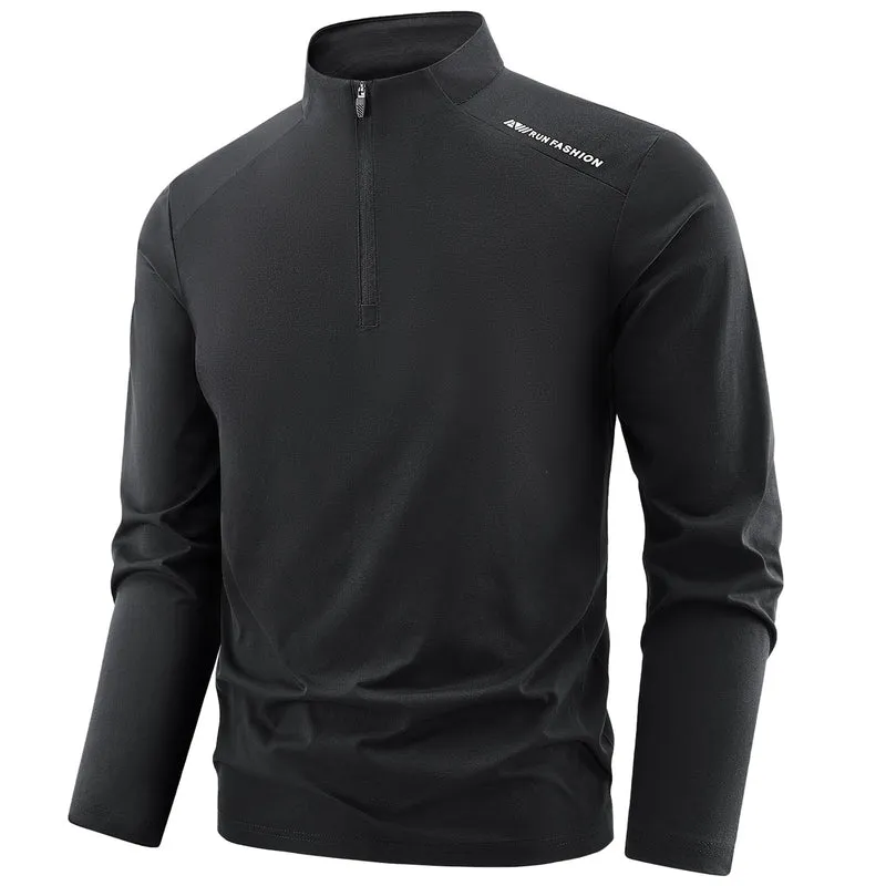 Herren Sportliches Langarm-Halbzip-Laufshirt mit Stehkragen und Funktionsmaterial Drune
