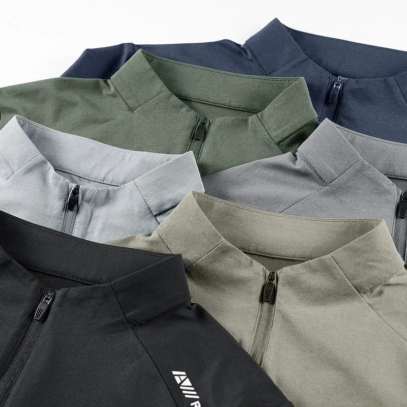Herren Sportliches Langarm-Halbzip-Laufshirt mit Stehkragen und Funktionsmaterial Drune