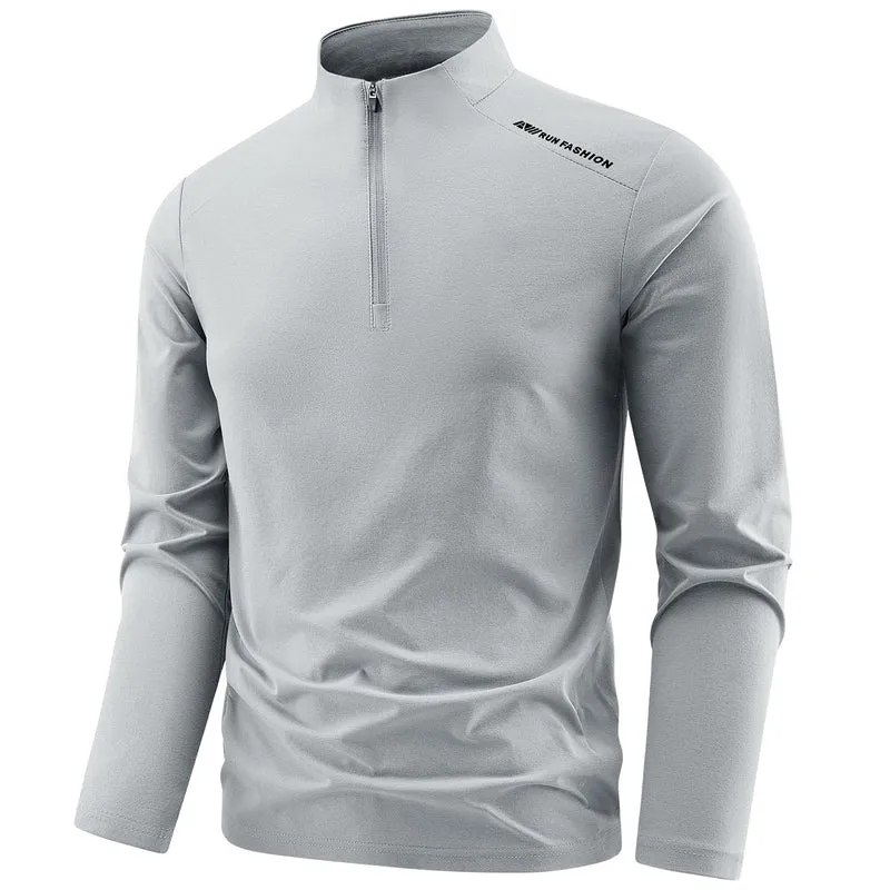 Herren Sportliches Langarm-Halbzip-Laufshirt mit Stehkragen und Funktionsmaterial Drune