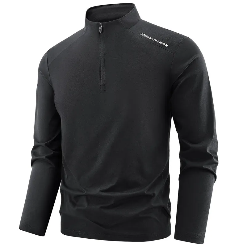 Herren Sportliches Langarm-Halbzip-Laufshirt mit Stehkragen und Funktionsmaterial Drune