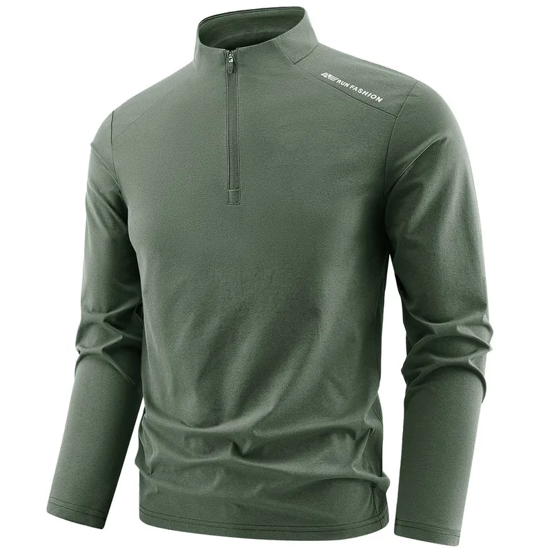 Herren Sportliches Langarm-Halbzip-Laufshirt mit Stehkragen und Funktionsmaterial Drune