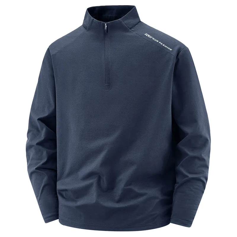 Herren Sportliches Langarm-Halbzip-Laufshirt mit Stehkragen und Funktionsmaterial Drune