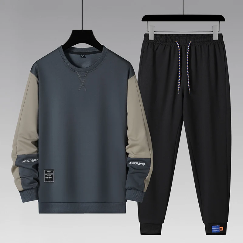 Herren sportliches Jogginganzug-Set mit kontrastärmeln, elastischem Bund und atmungsaktivem Sweatshirt Drune