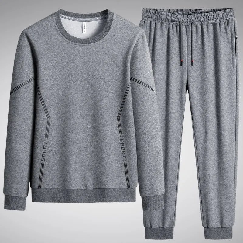 Herren Sportliches Freizeit-Jogginganzug-Set aus atmungsaktivem Funktionsfleece mit Rundhalsausschnitt & Kordelbund Drune
