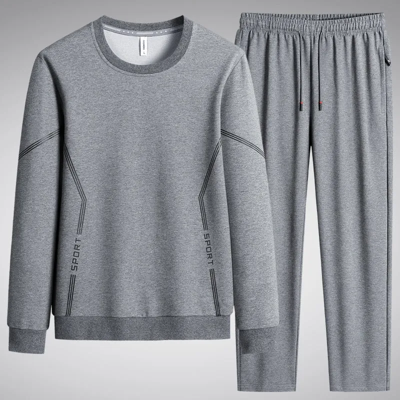 Herren Sportliches Freizeit-Jogginganzug-Set aus atmungsaktivem Funktionsfleece mit Rundhalsausschnitt & Kordelbund Drune