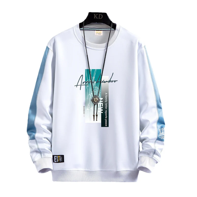 Herren Sportlich‑urbanes Rundhals‑Sweatshirt mit Kontrastärmeln, gerippten Bündchen & frontalem Grafikprint Drune