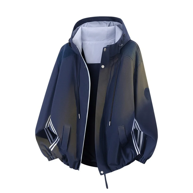 Herren Sportlich-urbane Oversize Windbreaker-Jacke mit Kapuze, reflektierenden Einsatzstreifen und elastischem Saum Drune
