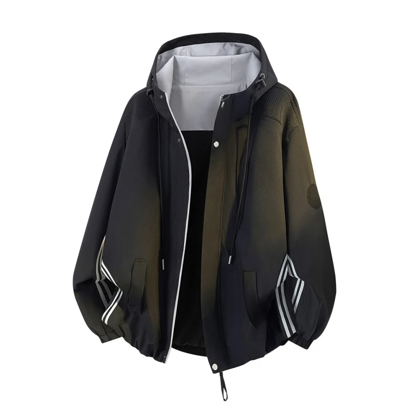 Herren Sportlich-urbane Oversize Windbreaker-Jacke mit Kapuze, reflektierenden Einsatzstreifen und elastischem Saum Drune