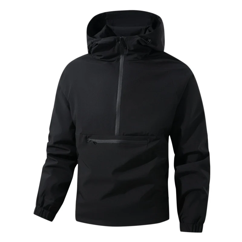 Herren Softshell-Anorak mit Kapuze, halbem Reißverschluss und wasserdichter Fronttasche Drune