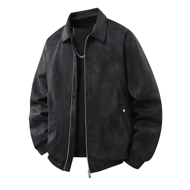 Herren Smarter Overshirt‑Bomber in Veloursleder‑Optik mit Zwei‑Wege‑Metallreißverschluss Drune