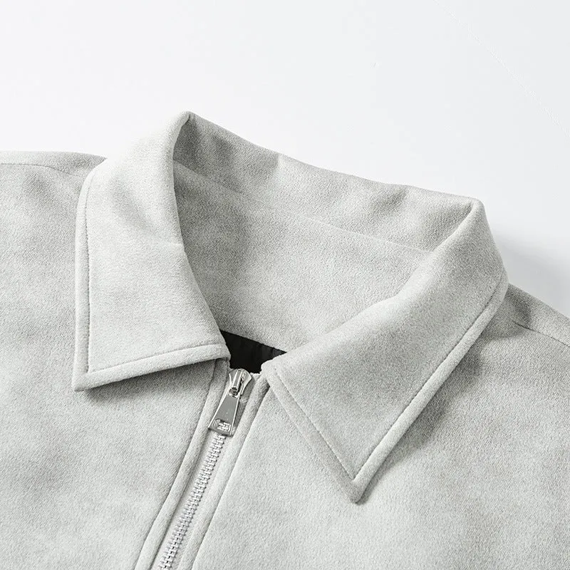 Herren Smarter Overshirt‑Bomber in Veloursleder‑Optik mit Zwei‑Wege‑Metallreißverschluss Drune