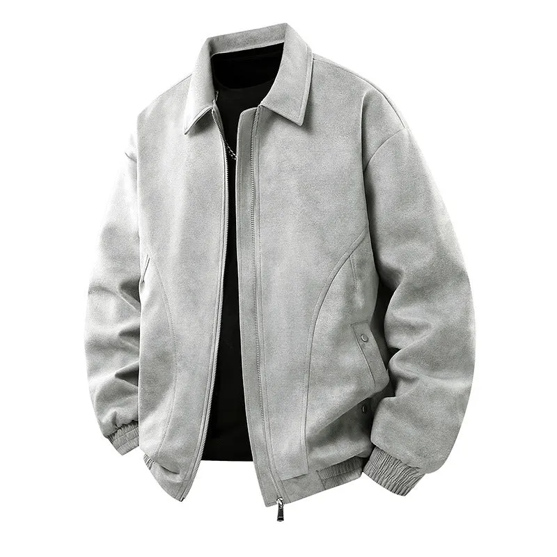 Herren Smarter Overshirt‑Bomber in Veloursleder‑Optik mit Zwei‑Wege‑Metallreißverschluss Drune