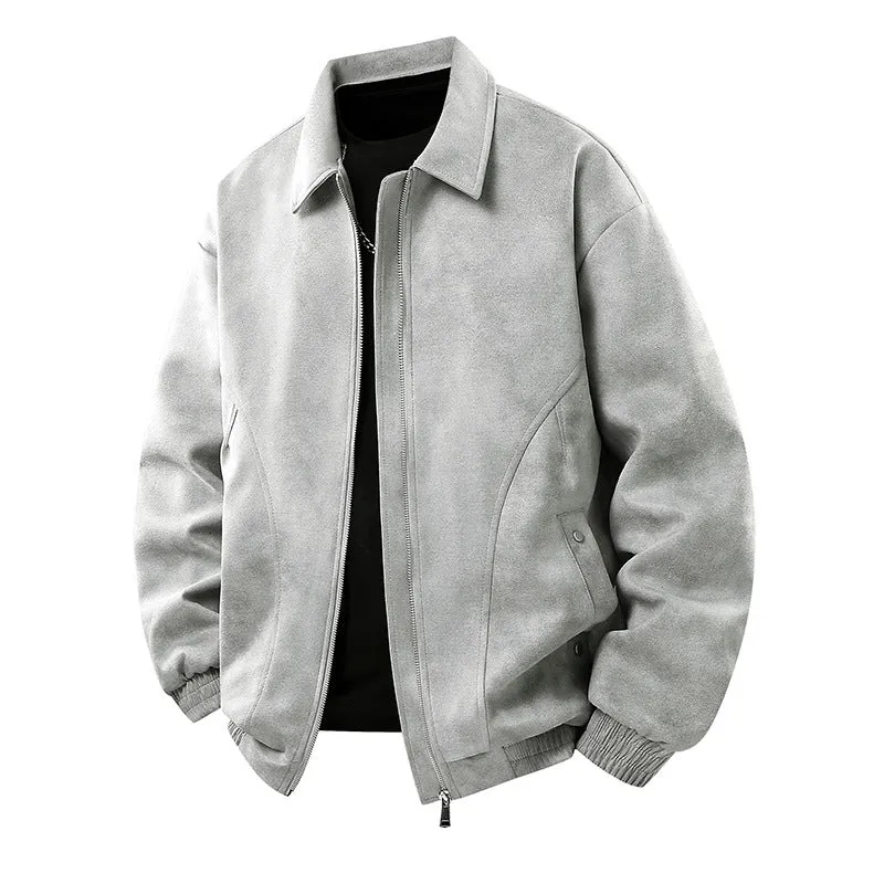Herren Smarter Overshirt‑Bomber in Veloursleder‑Optik mit Zwei‑Wege‑Metallreißverschluss Drune