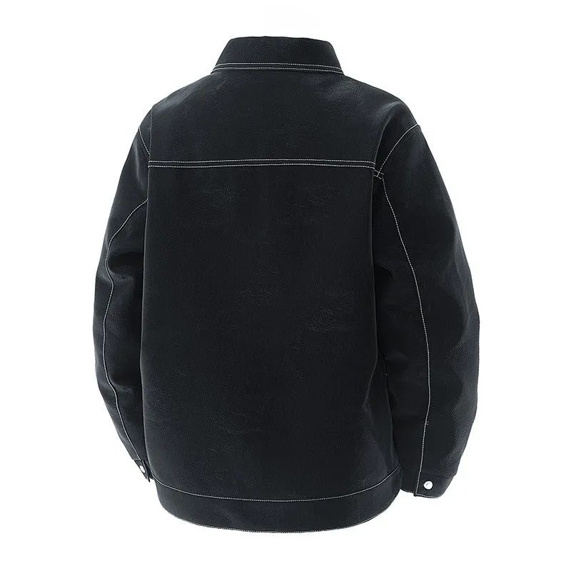 Herren Shirt-Jacke aus Veloursleder‑Optik mit kontrastierenden Ziernähten & Brustklappen Drune