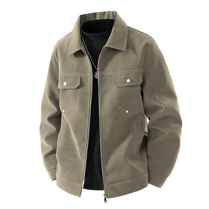 Herren Shirt-Jacke aus Veloursleder‑Optik mit kontrastierenden Ziernähten & Brustklappen Drune