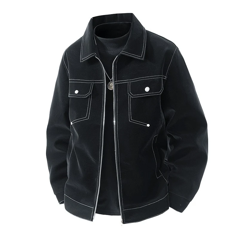 Herren Shirt-Jacke aus Veloursleder‑Optik mit kontrastierenden Ziernähten & Brustklappen Drune