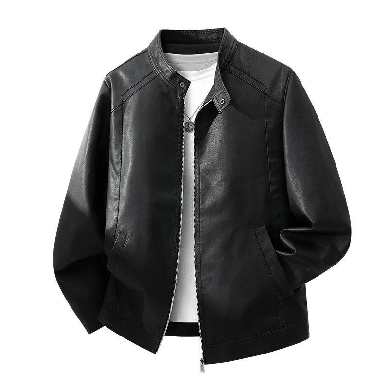 Herren Schlichte Kunstleder-Cityjacke mit Stehkragen, Zweiwege-Reißverschluss & Eingrifftaschen Drune