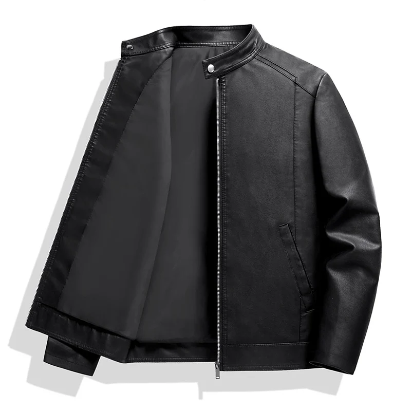 Herren Schlichte Kunstleder-Cityjacke mit Stehkragen, Zweiwege-Reißverschluss & Eingrifftaschen Drune