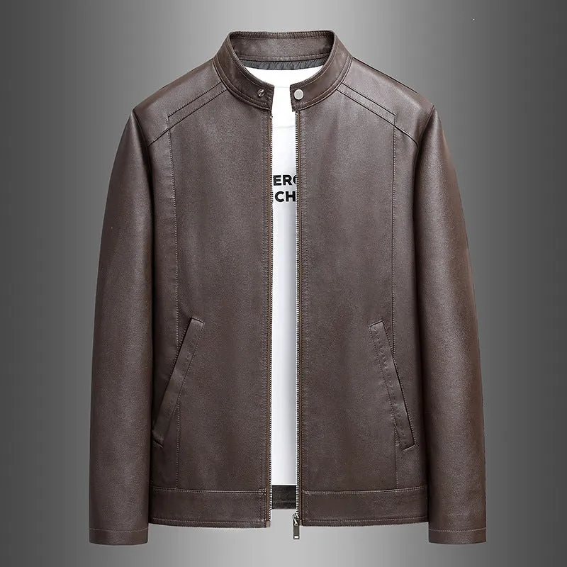 Herren Schlichte Kunstleder-Cityjacke mit Stehkragen, Zweiwege-Reißverschluss & Eingrifftaschen Drune