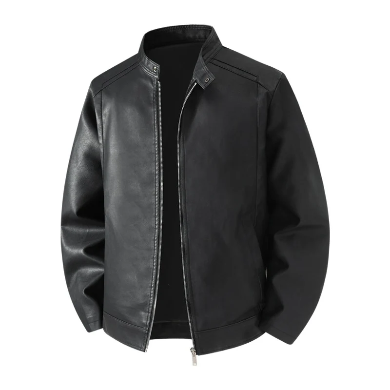 Herren Schlichte Kunstleder-Cityjacke mit Stehkragen, Zweiwege-Reißverschluss & Eingrifftaschen Drune