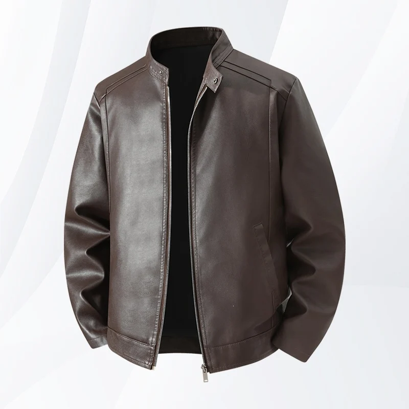 Herren Schlichte Kunstleder-Cityjacke mit Stehkragen, Zweiwege-Reißverschluss & Eingrifftaschen Drune