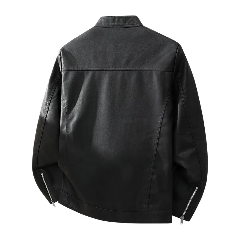 Herren Schlichte Kunstleder-Cityjacke mit Stehkragen, Zweiwege-Reißverschluss & Eingrifftaschen Drune