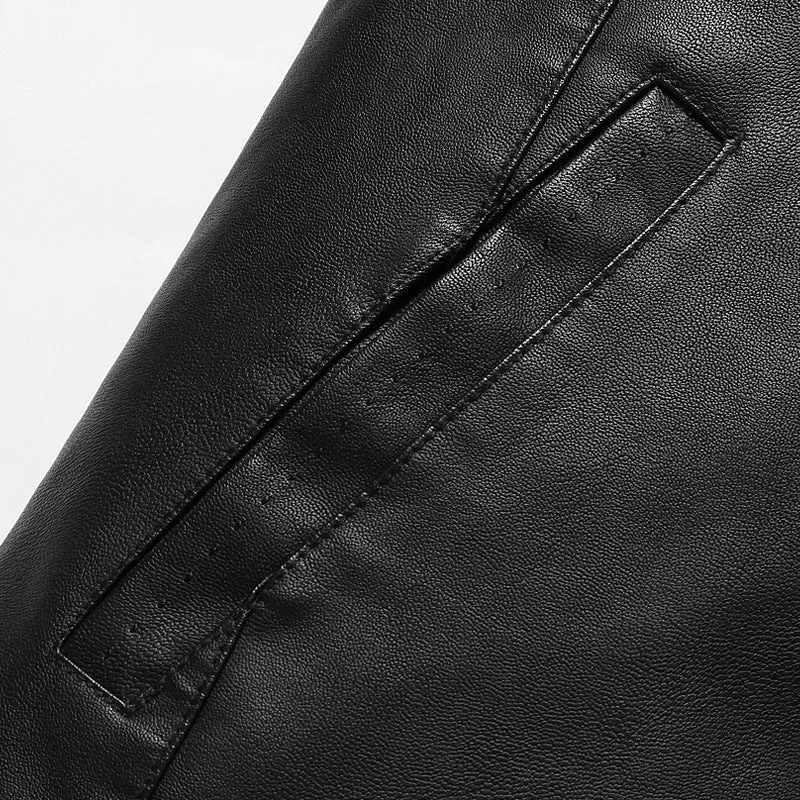 Herren Schlichte Kunstleder-Cityjacke mit Stehkragen, Zweiwege-Reißverschluss & Eingrifftaschen Drune