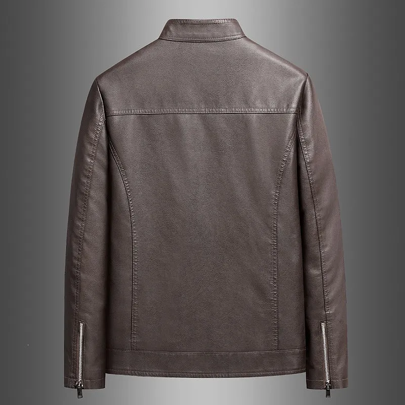 Herren Schlichte Kunstleder-Cityjacke mit Stehkragen, Zweiwege-Reißverschluss & Eingrifftaschen Drune