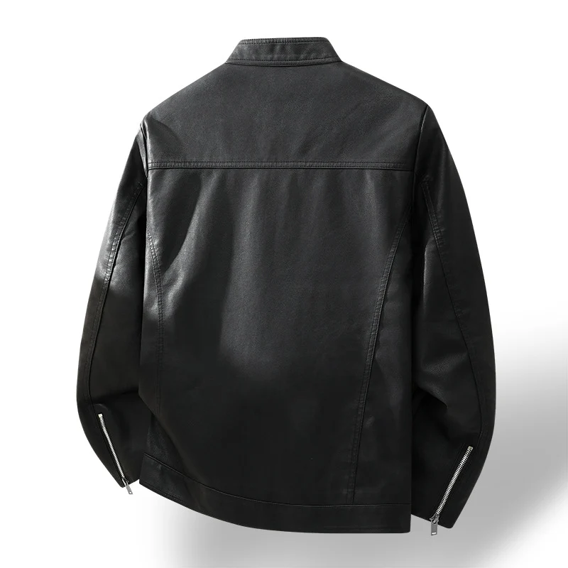 Herren Schlichte Kunstleder-Cityjacke mit Stehkragen, Zweiwege-Reißverschluss & Eingrifftaschen Drune