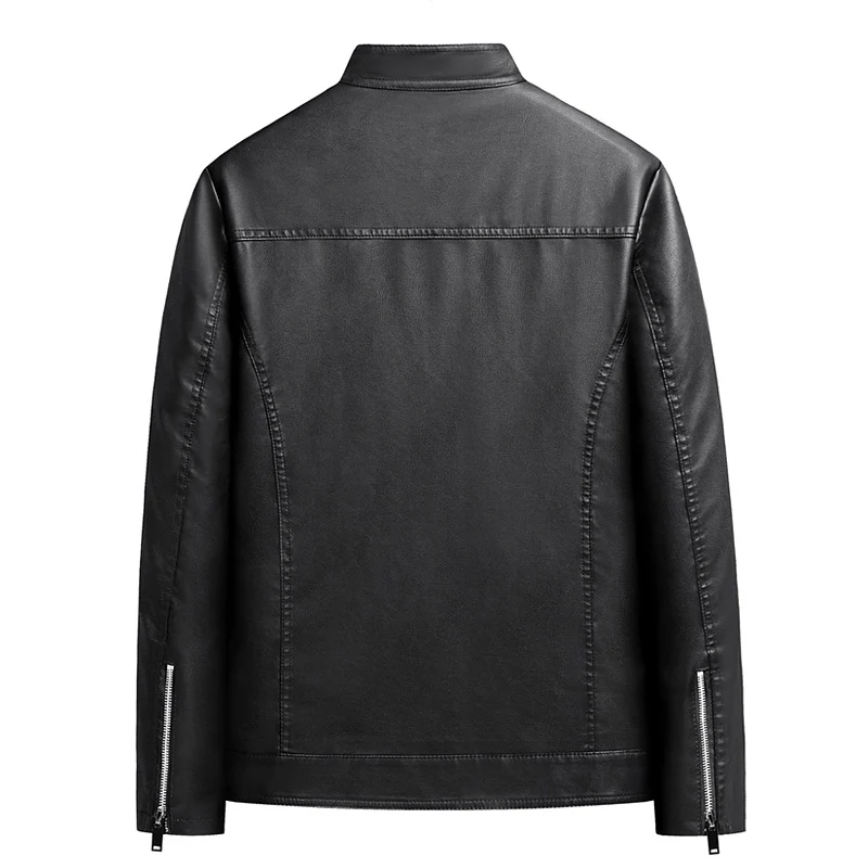 Herren Schlichte Kunstleder-Cityjacke mit Stehkragen, Zweiwege-Reißverschluss & Eingrifftaschen Drune