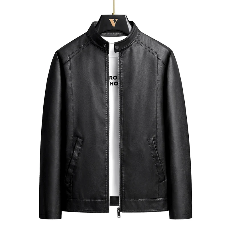 Herren Schlichte Kunstleder-Cityjacke mit Stehkragen, Zweiwege-Reißverschluss & Eingrifftaschen Drune