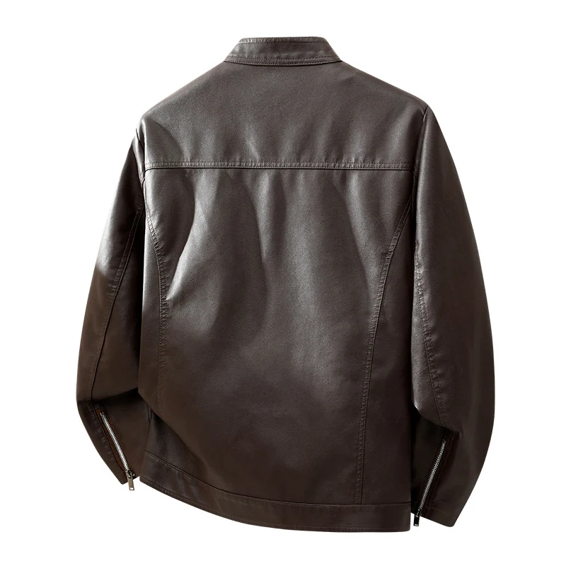Herren Schlichte Kunstleder-Cityjacke mit Stehkragen, Zweiwege-Reißverschluss & Eingrifftaschen Drune