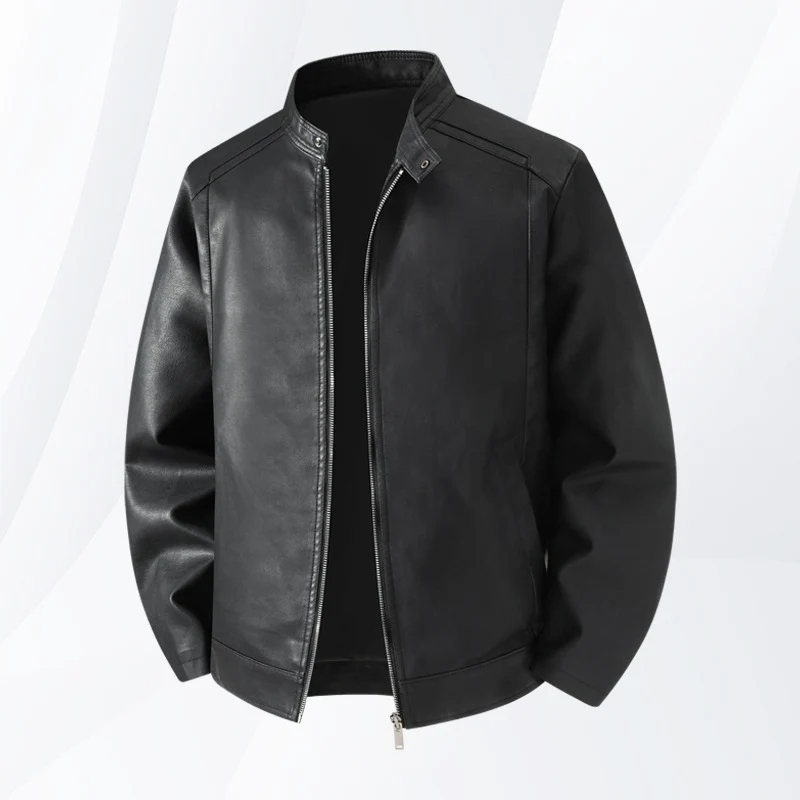 Herren Schlichte Kunstleder-Cityjacke mit Stehkragen, Zweiwege-Reißverschluss & Eingrifftaschen Drune