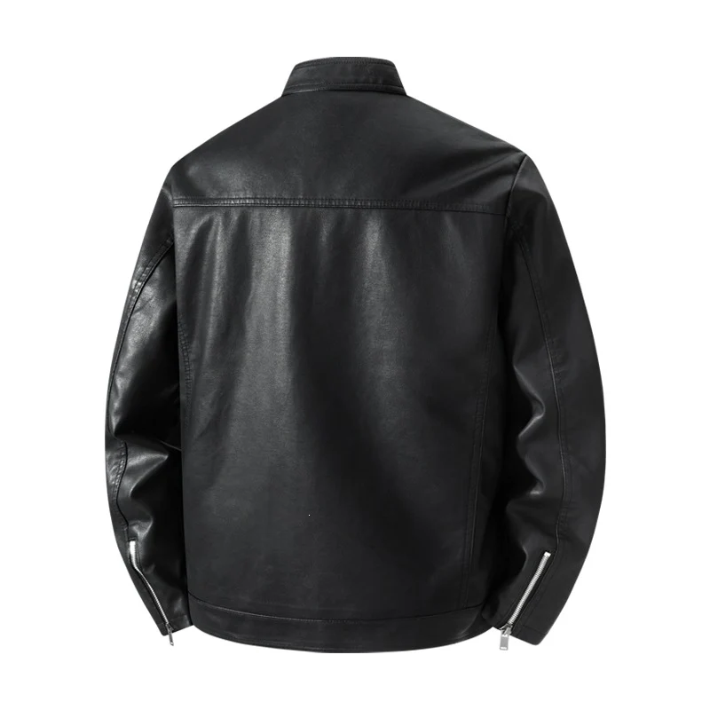 Herren Schlichte Kunstleder-Cityjacke mit Stehkragen, Zweiwege-Reißverschluss & Eingrifftaschen Drune
